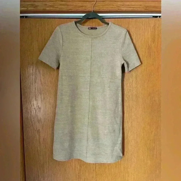 Zara Tan Knit Short Sleeve Mini Dress Medium - Picture 1 of 6
